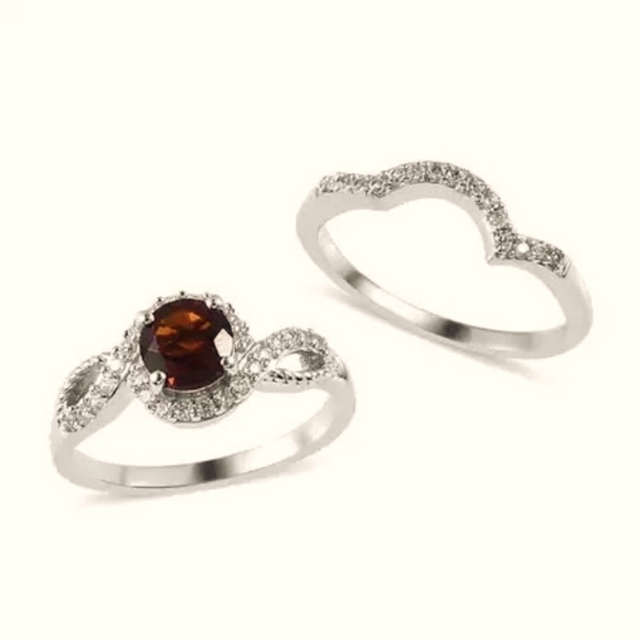 Premium Brazilian Cherry Citrine and White Zircon set of 2 Rings size 8 - Picture 2 of 7
